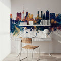 Tokyo Japan Skyline Blue & Bronze Mural Wallpaper - room preview 03