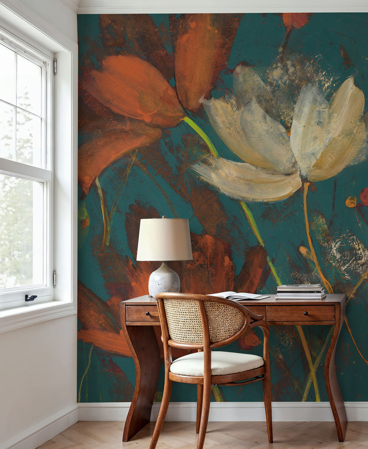 Moonlight Garden I Spice on Teal Mural Wallpaper - room preview 03