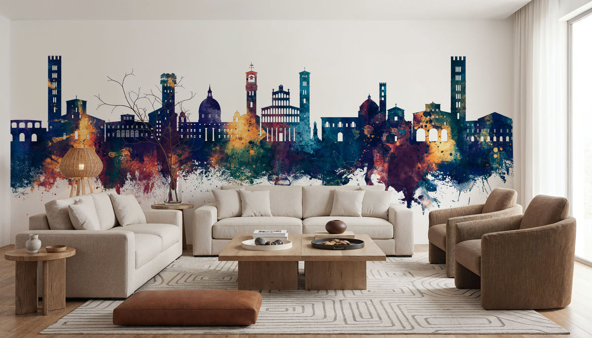 Lucca Italy Skyline Blue & Bronze Mural Wallpaper - room preview 03