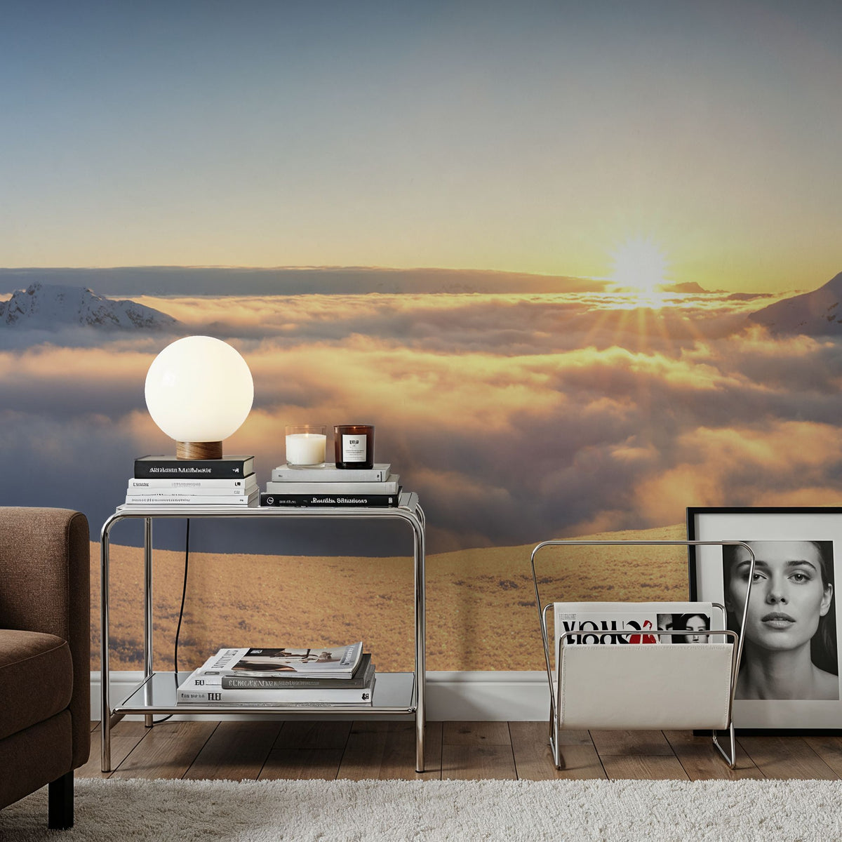 Skiing Panorama Mural Wallpaper - Neutral Tone - room preview 03