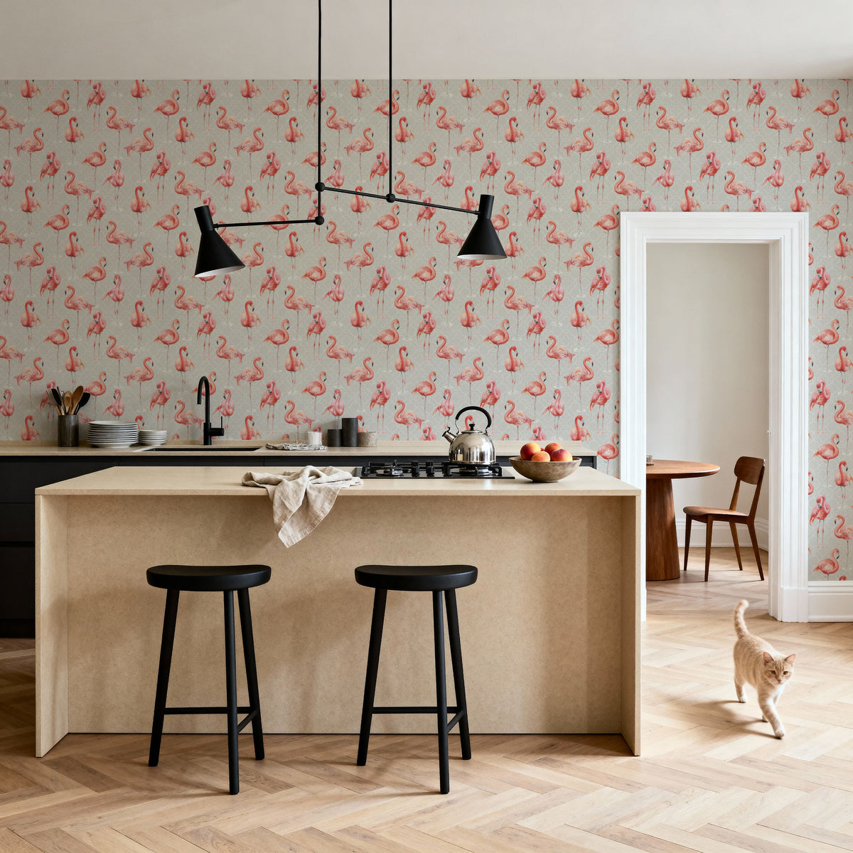 Flamingo Goals Gray Mural Wallpaper - room preview 03