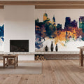 Memphis Tennessee Skyline Blue & Bronze Mural Wallpaper - room preview 03