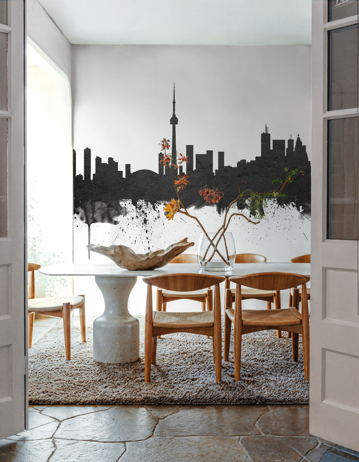 Toronto Canada Skyline Black & White Mural Wallpaper - room preview 03