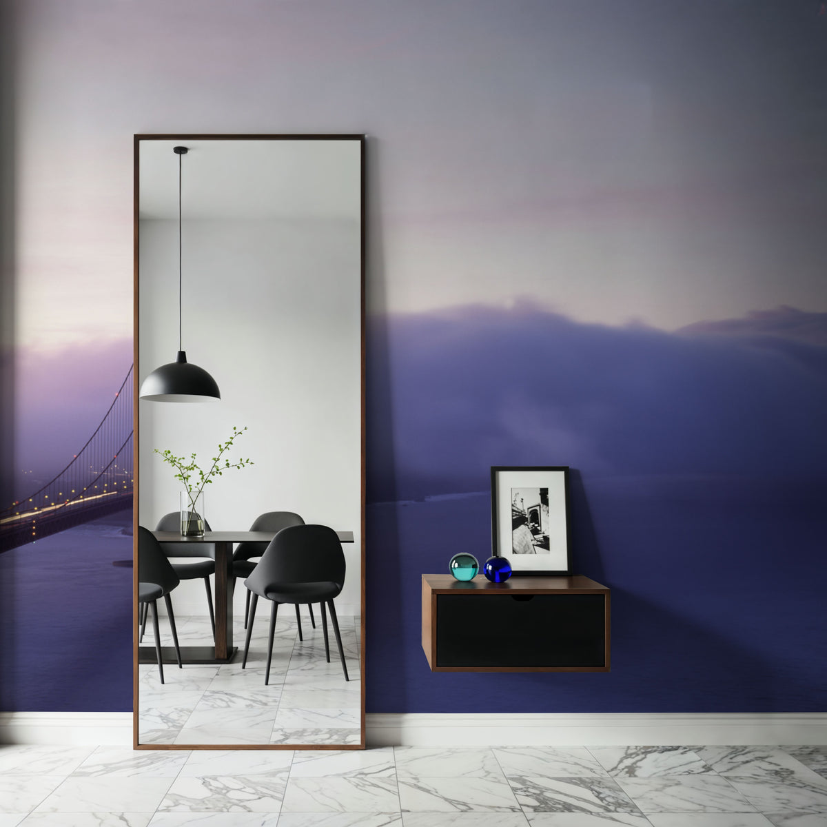 Misty Bridge Dawn Mural Wallpaper - room preview 03
