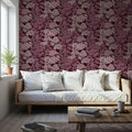Overleaf Woodland Pattern, Burgundy Mural Wallpaper - room preview 03
