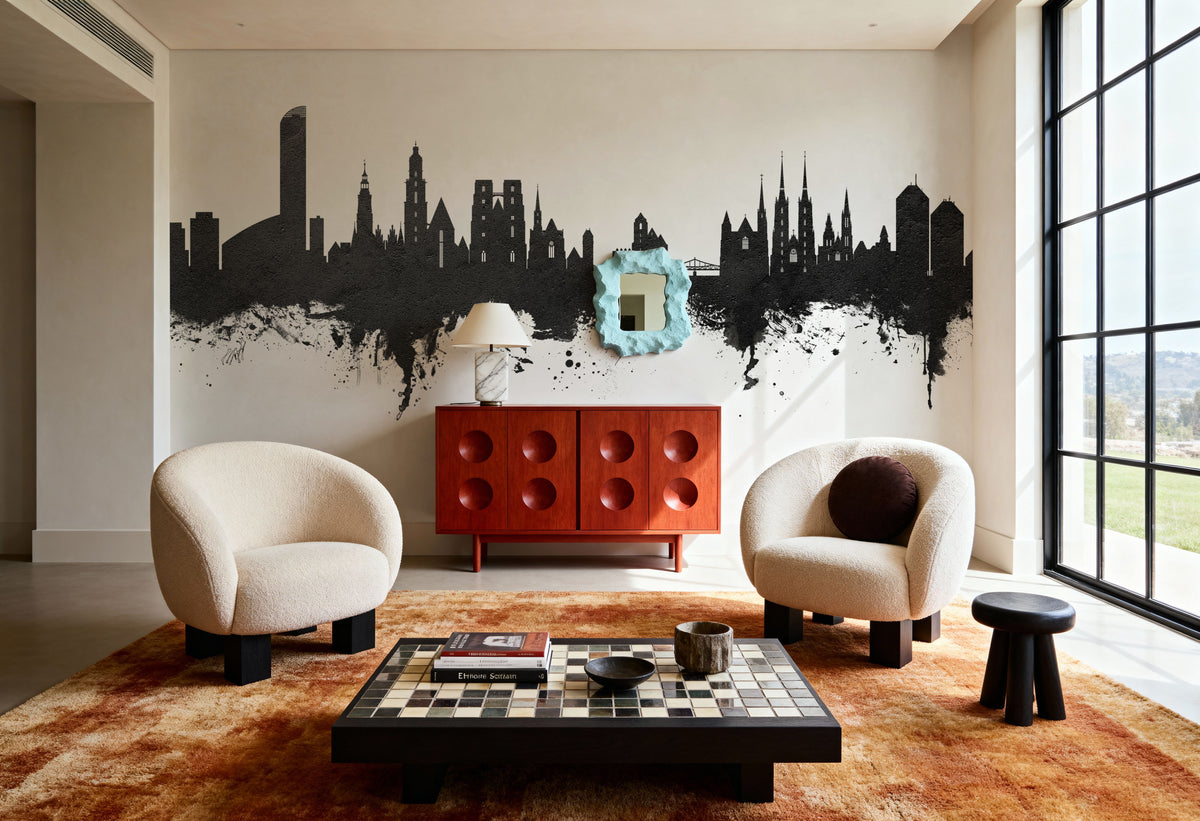 Wroclaw Poland Skyline Black & White Mural Wallpaper - room preview 03