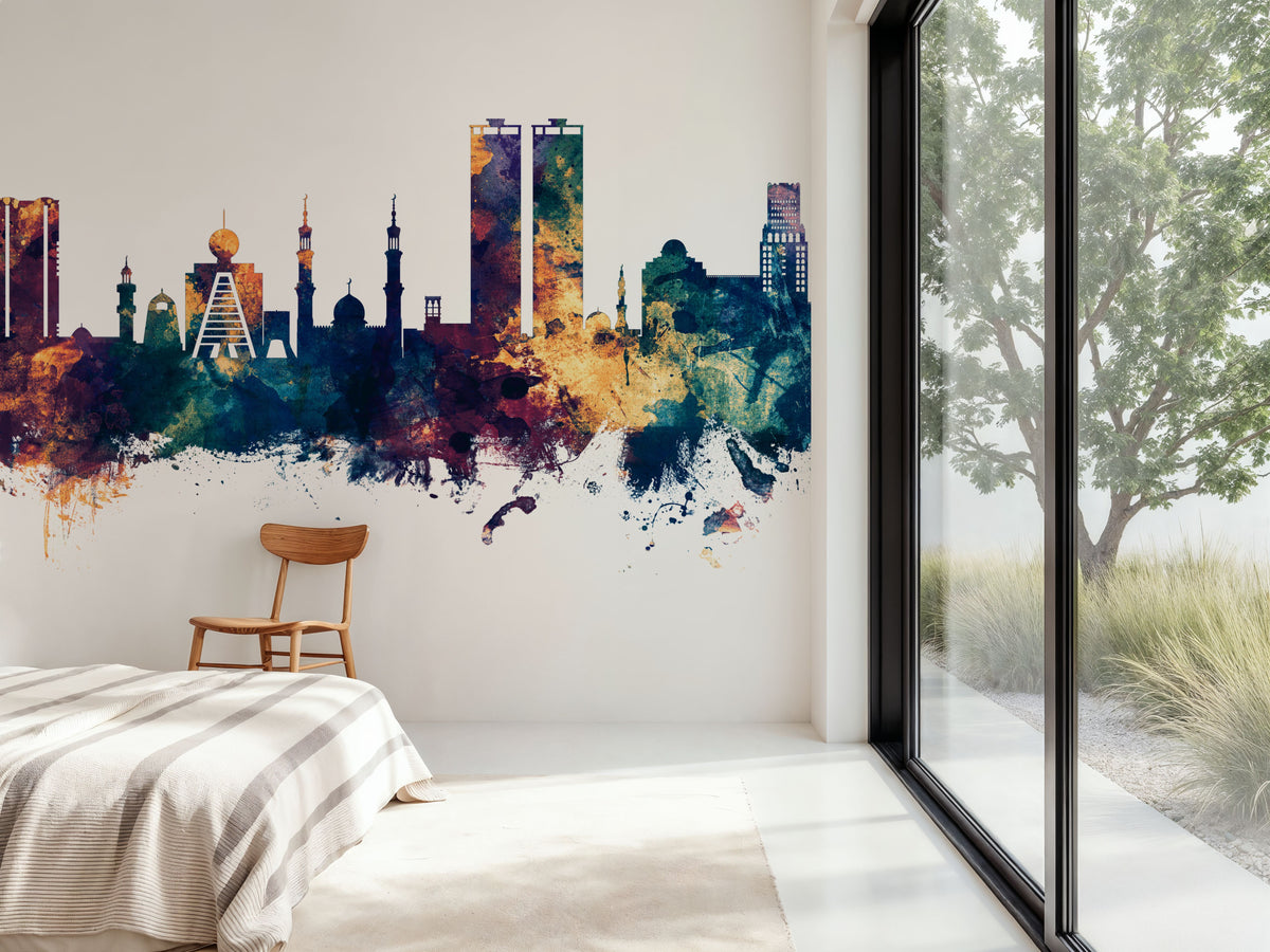 Ras Al Khaimah Skyline Blue & Bronze Mural Wallpaper - room preview 03
