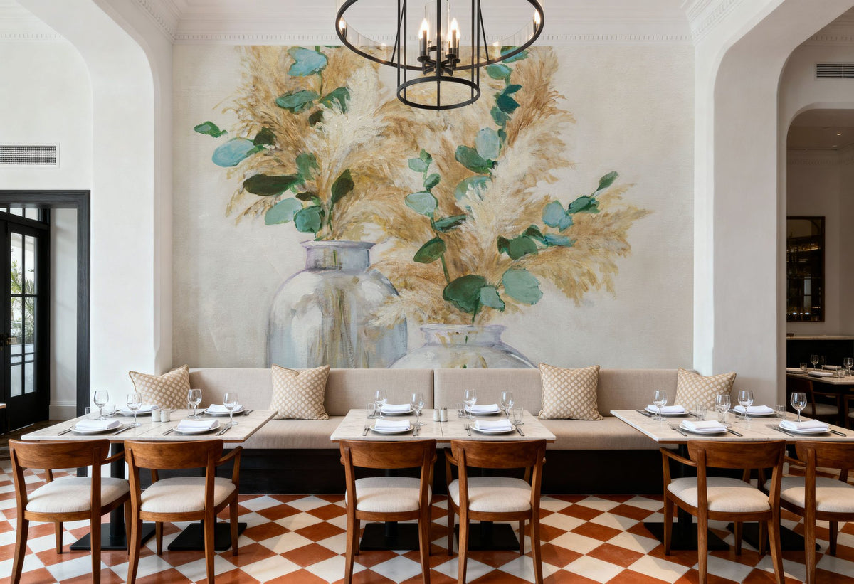 Pampas and Eucalyptus Bouquets Mural Wallpaper - room preview 03