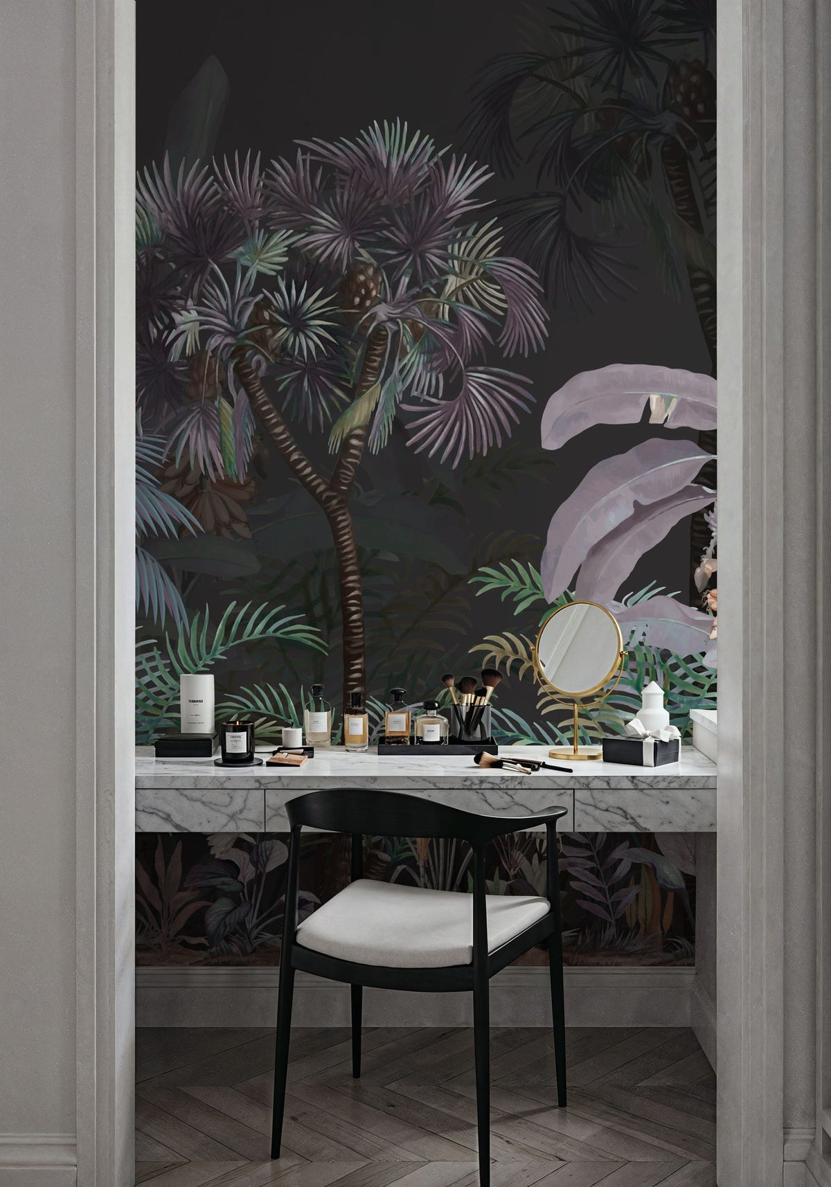 Tropical Forest Strolls Dark Green Mural Wallpaper - room preview 03