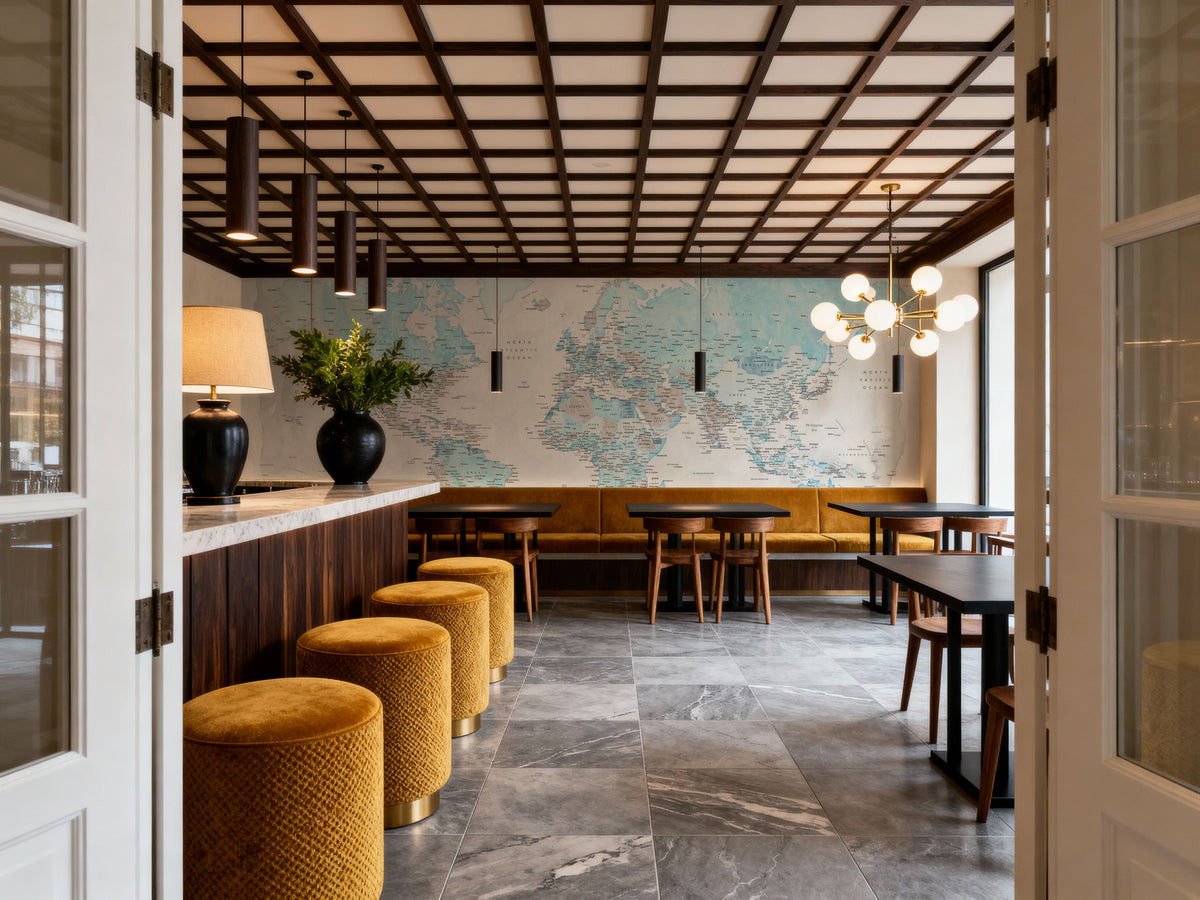 World Map Cities - Jabulani Mural Wallpaper - room preview 03
