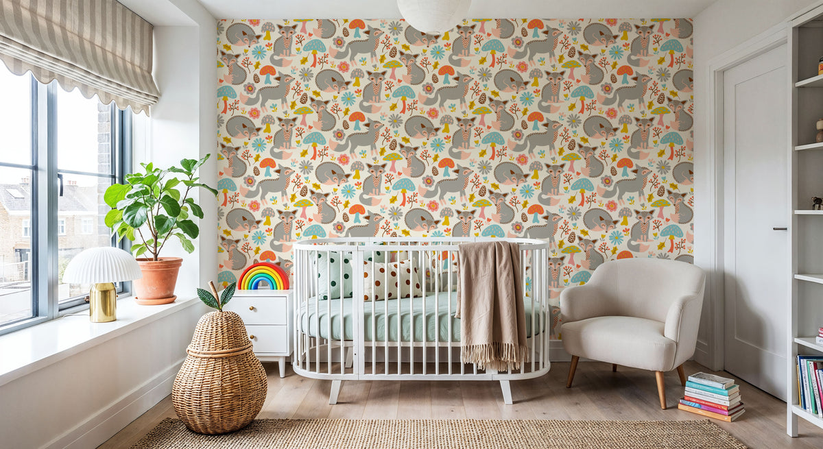Friendly Foxes Mural Wallpaper - Purple Tone - room preview 03