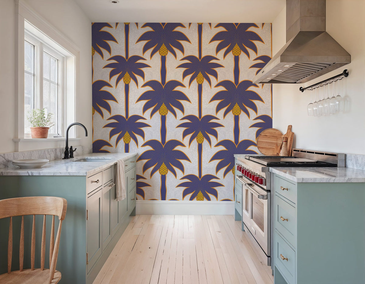Graphic Palms, Violet Mural Wallpaper - room preview 03