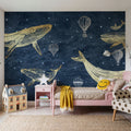 Whales in the Sky with Balloons, Midnight Mural Wallpaper - room preview 03