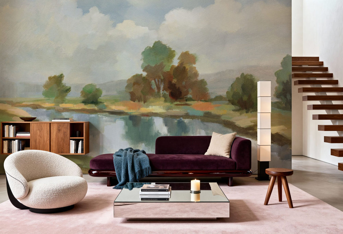 River and Clouds Mural Wallpaper - room preview 03