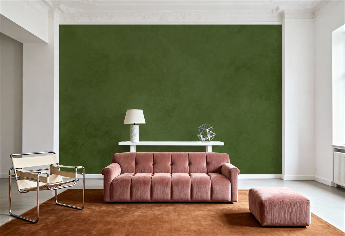 Subtle Plaster Wall, Dill Green Mural Wallpaper - room preview 03