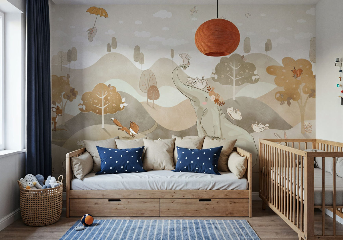 Dwellpaper Bunny Friends, Beige Mural Wallpaper image 3