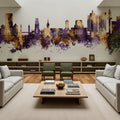 Duisburg Germany Skyline Purple & Gold Mural Wallpaper - room preview 03