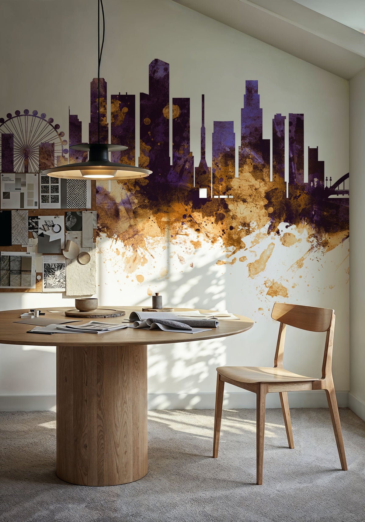 Singapore Skyline Purple & Gold Mural Wallpaper - room preview 03