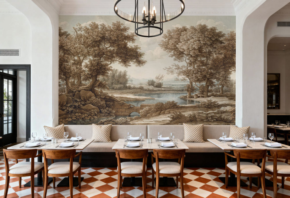 Riverbank Oak Landscape, Earth Mural Wallpaper - room preview 03