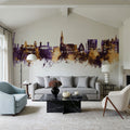 Felixstowe England Skyline Purple & Gold Mural Wallpaper - room preview 03