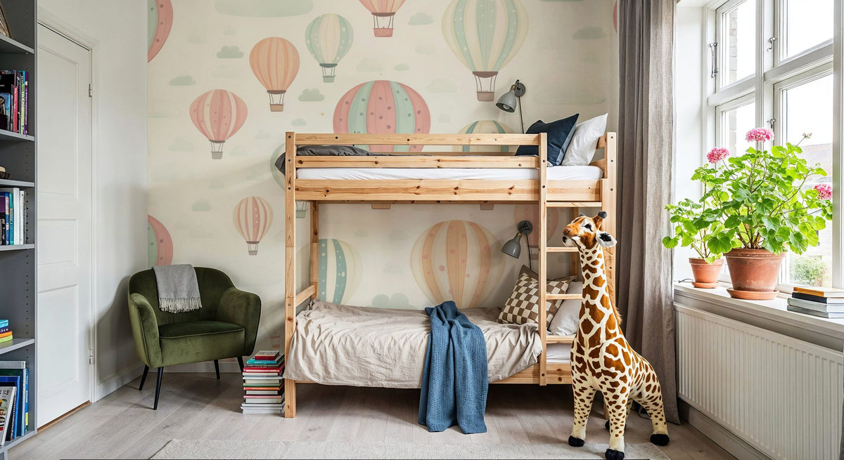 Hot Air Balloon Cloudy White Mural Wallpaper - room preview 03