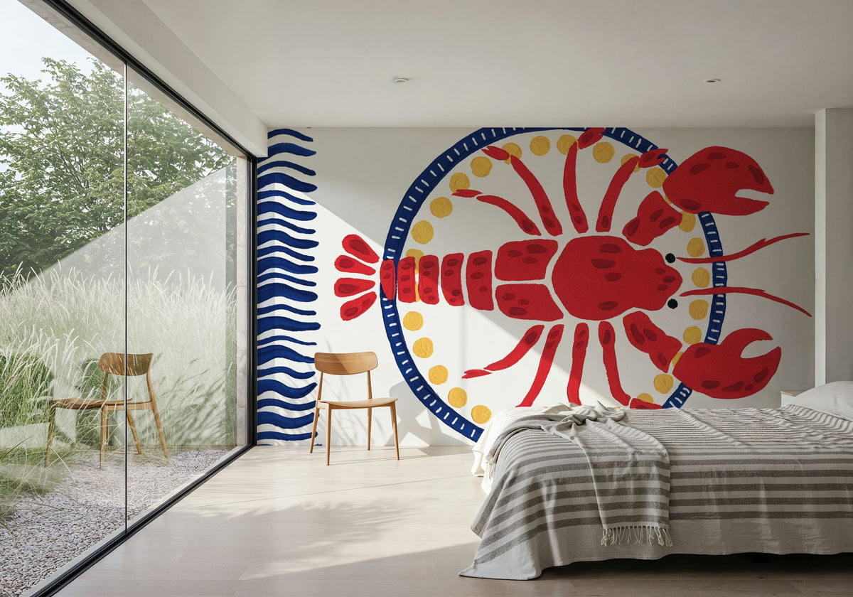 Kitschy Coastal Lobster Mural Wallpaper - room preview 03