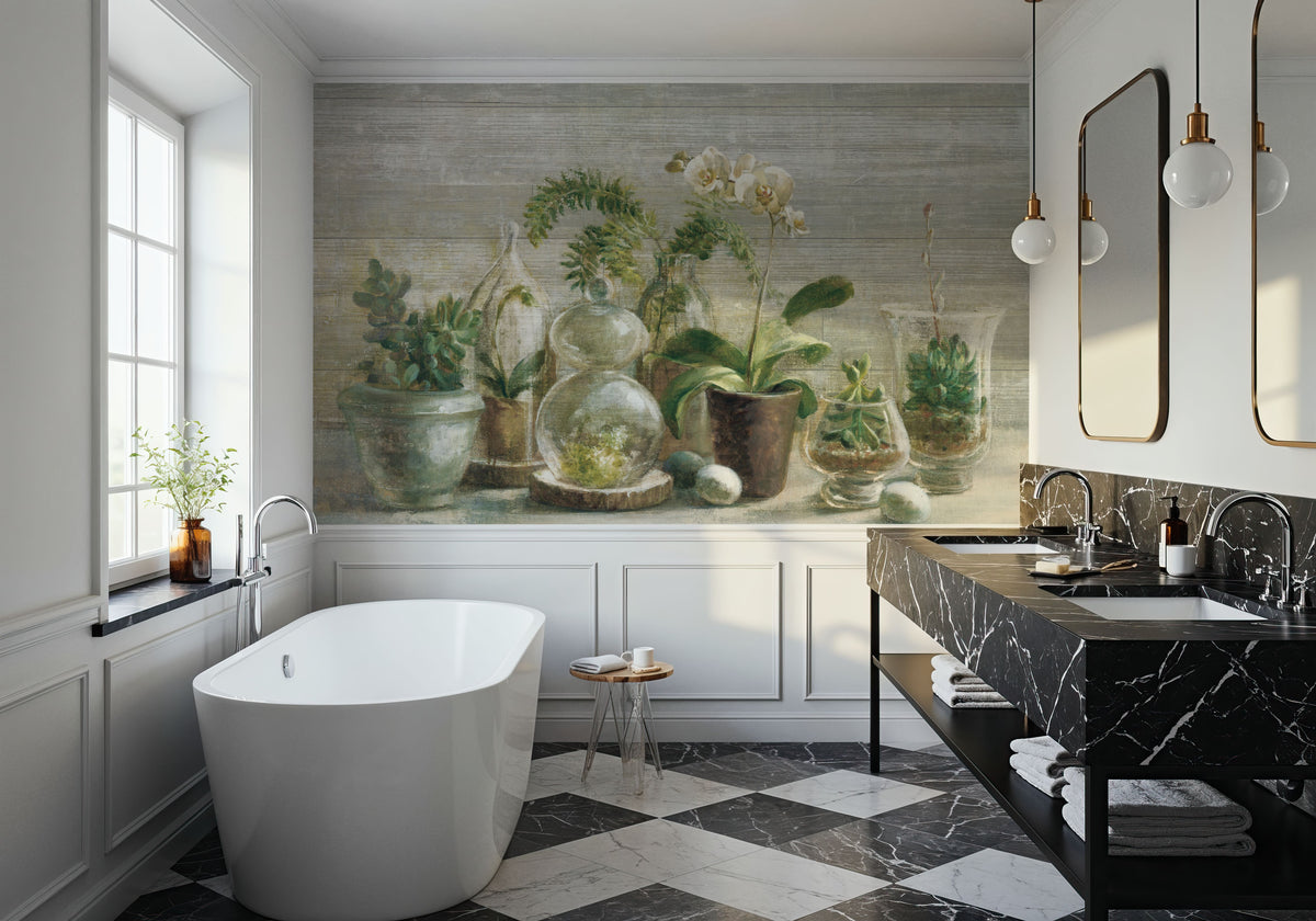 Greenhouse Orchids on Wood V2 Mural Wallpaper - room preview 03