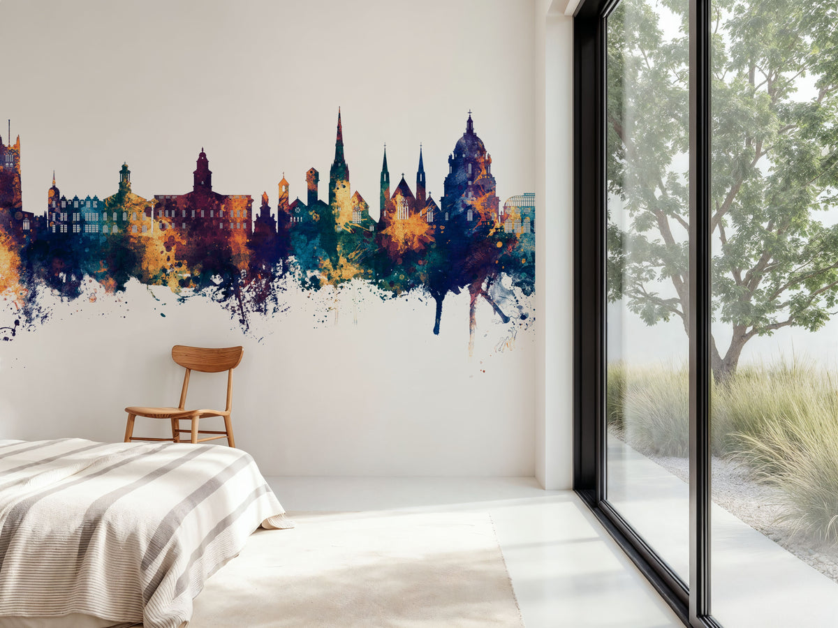 Lancaster England Skyline Blue & Bronze Mural Wallpaper - room preview 03