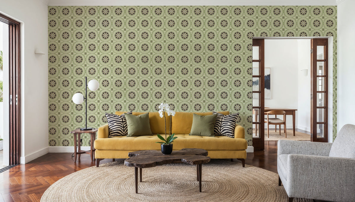 Geo Floral, Pistachio Mural Wallpaper - room preview 03