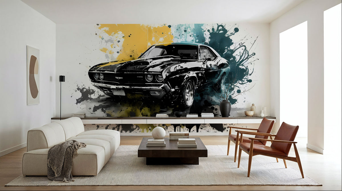 Muscle Car Action Mural Wallpaper - room preview 03