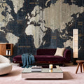 Old World Map Blue Mural Wallpaper - room preview 03