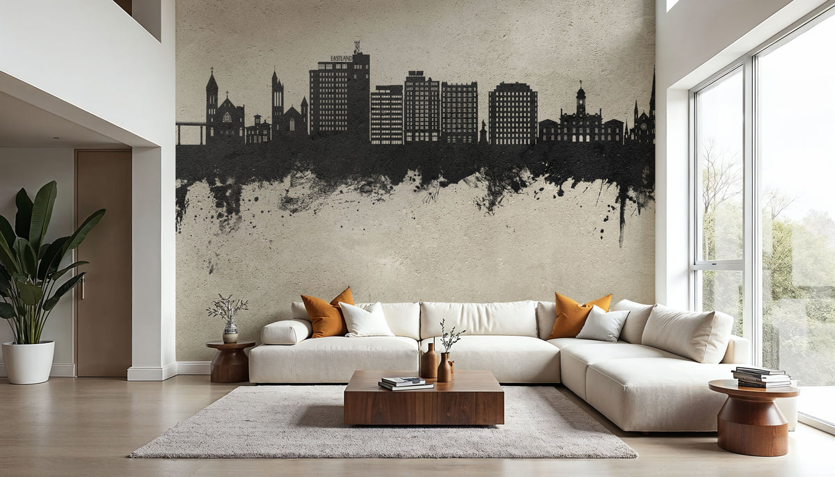 Portland Maine Skyline Concrete Mural Wallpaper - room preview 03