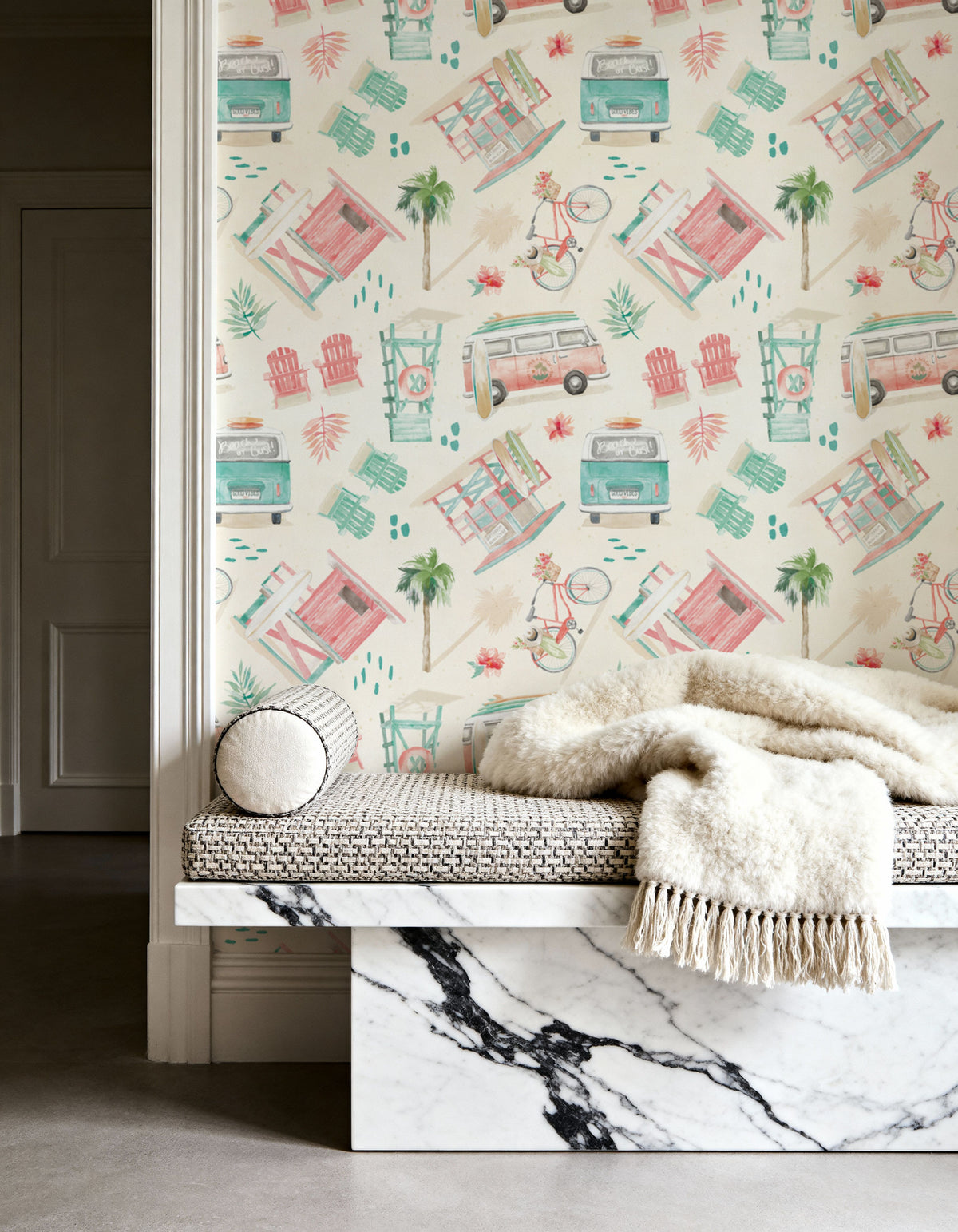 Surf Time White Mural Wallpaper - room preview 03