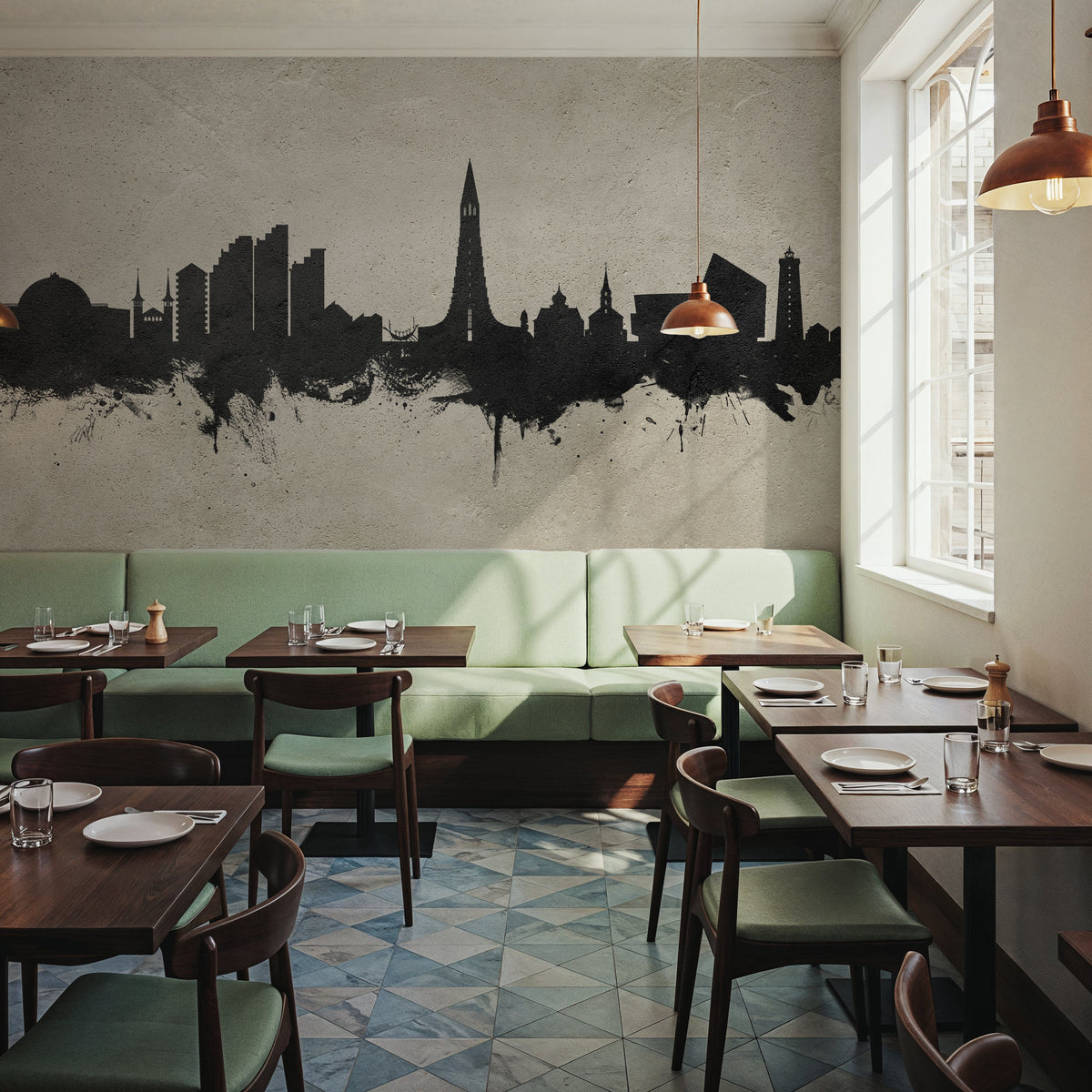 Reykjavík Skyline Concrete Mural Wallpaper - room preview 03