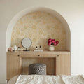 Kala Flowers Yellow on White Mural Wallpaper - room preview 03