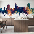 Raleigh North Carolina Skyline Blue & Bronze Mural Wallpaper - room preview 03