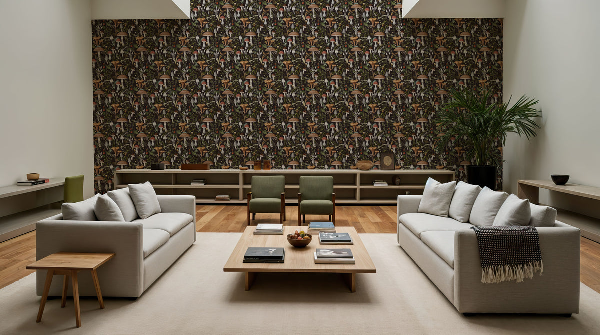 Forest Mushrooms, Dark Mural Wallpaper - room preview 03