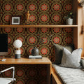 Geo Floral, Chocolate Mural Wallpaper - room preview 03