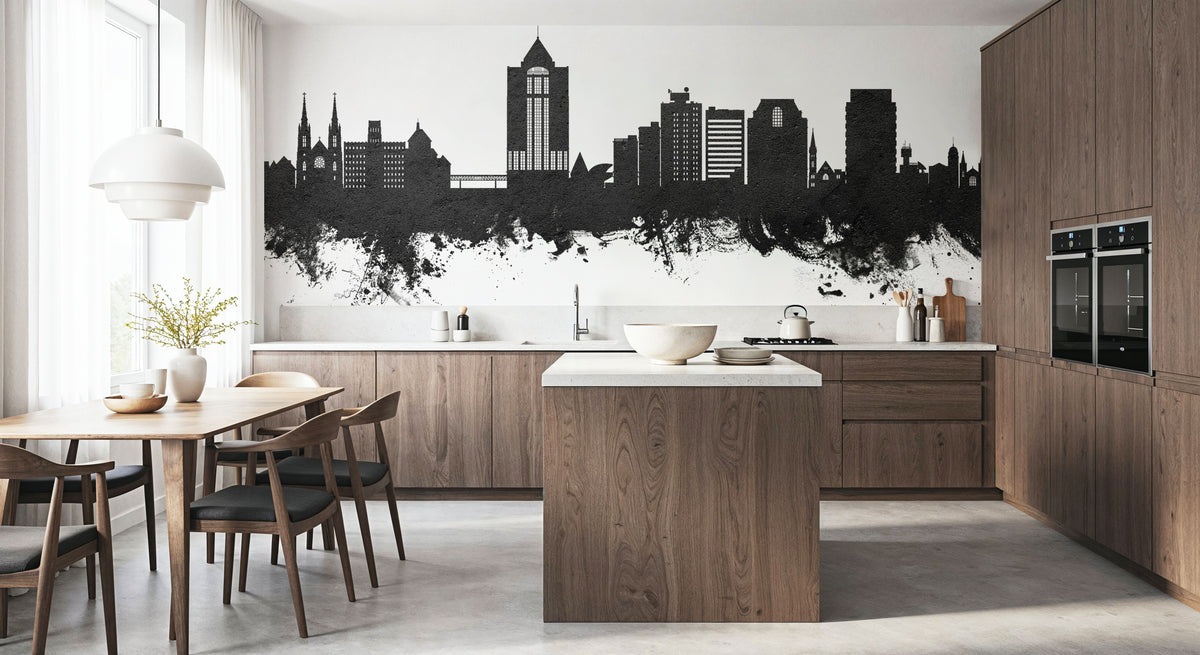 Roanoke Virginia Skyline Black & White Mural Wallpaper - room preview 03