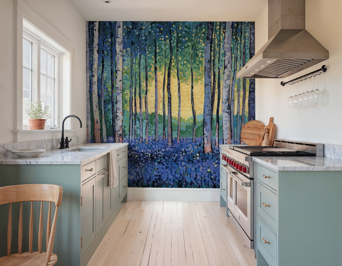 Birch Forest Flower Garden Mural Wallpaper - room preview 03