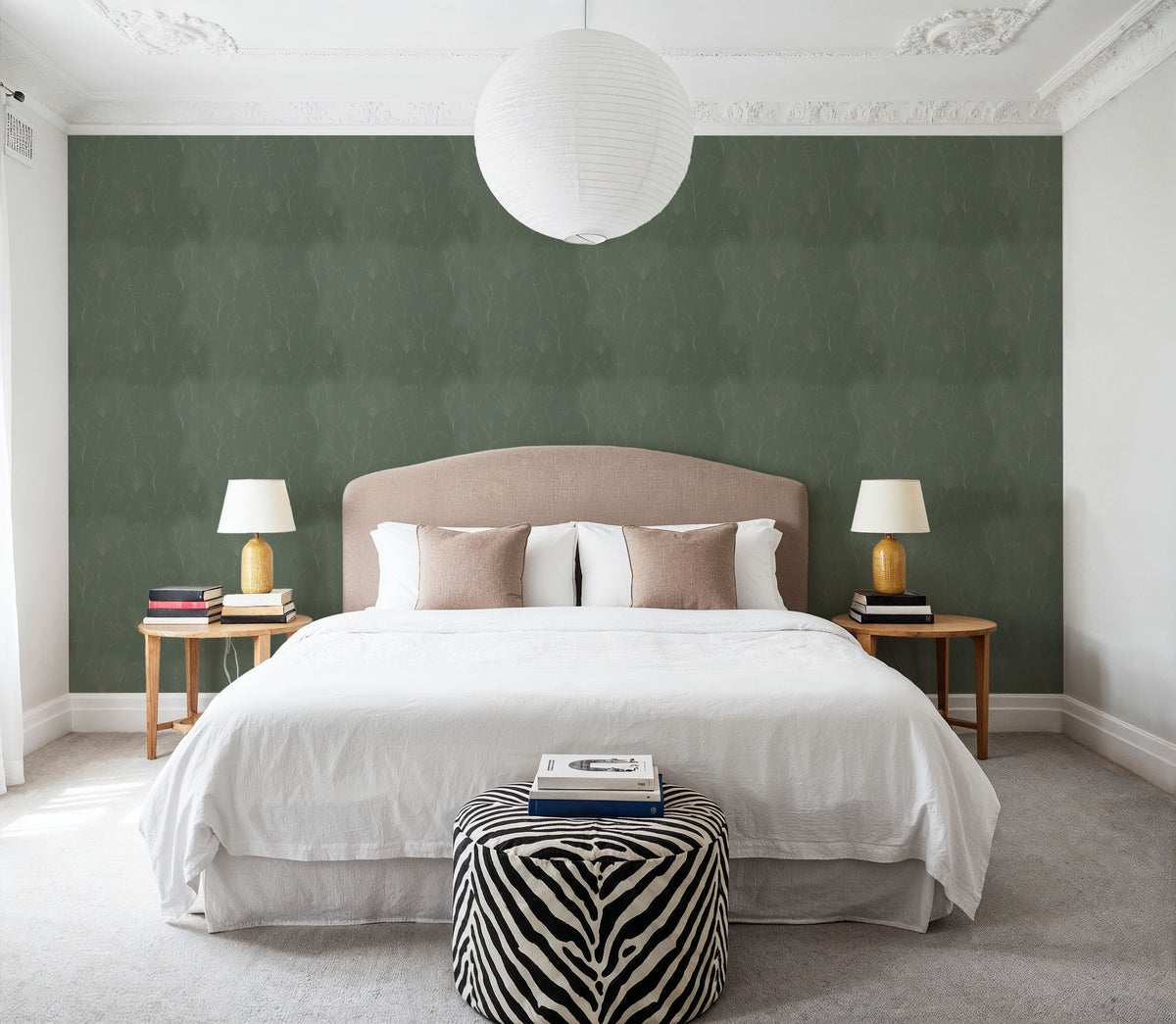 Subtle Flowers Green Mural Wallpaper - room preview 03