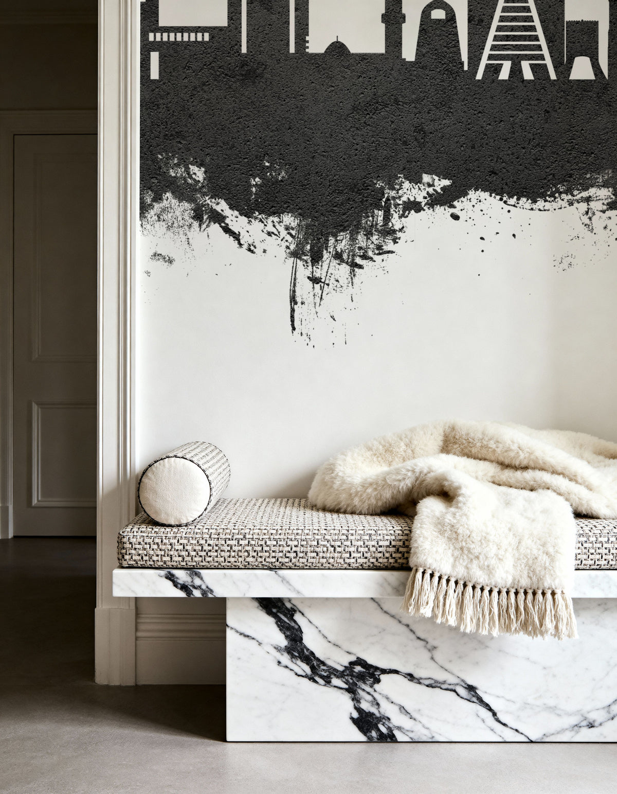 Ras Al Khaimah Skyline Black & White Mural Wallpaper - room preview 03