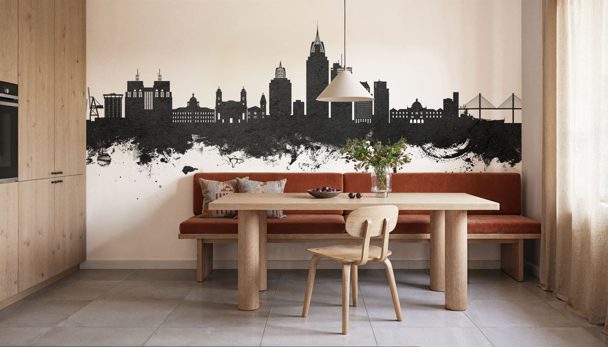 Mobile Alabama Skyline Black & White Mural Wallpaper - room preview 03