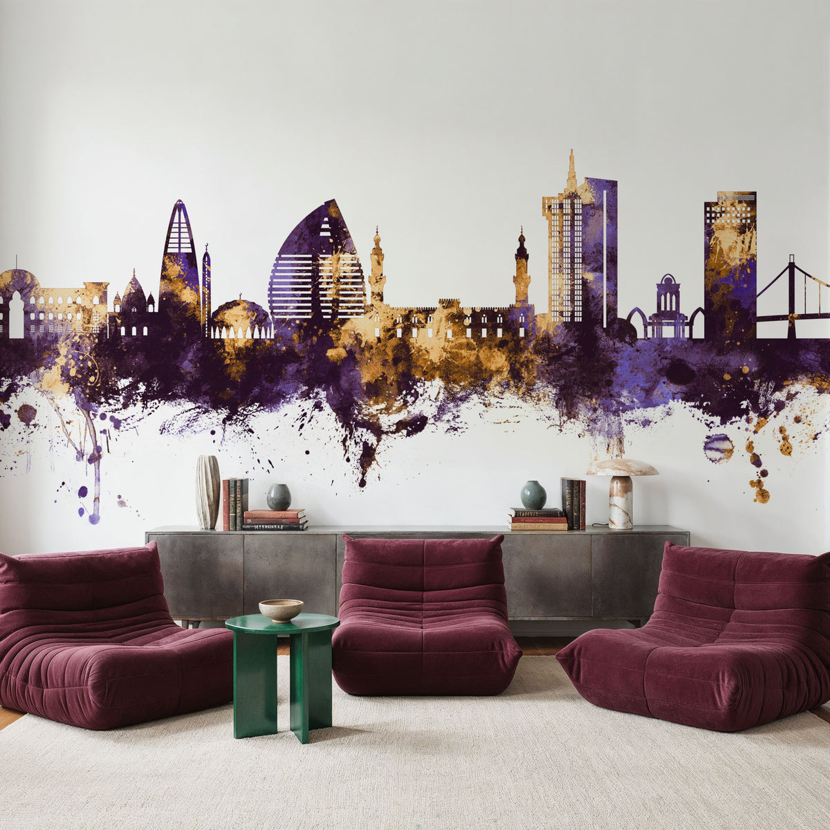 Khartoum Sudan Skyline Purple & Gold Mural Wallpaper - room preview 03