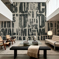 Letterpress Vintage Newspaper Collage, Black Mural Wallpaper - room preview 03