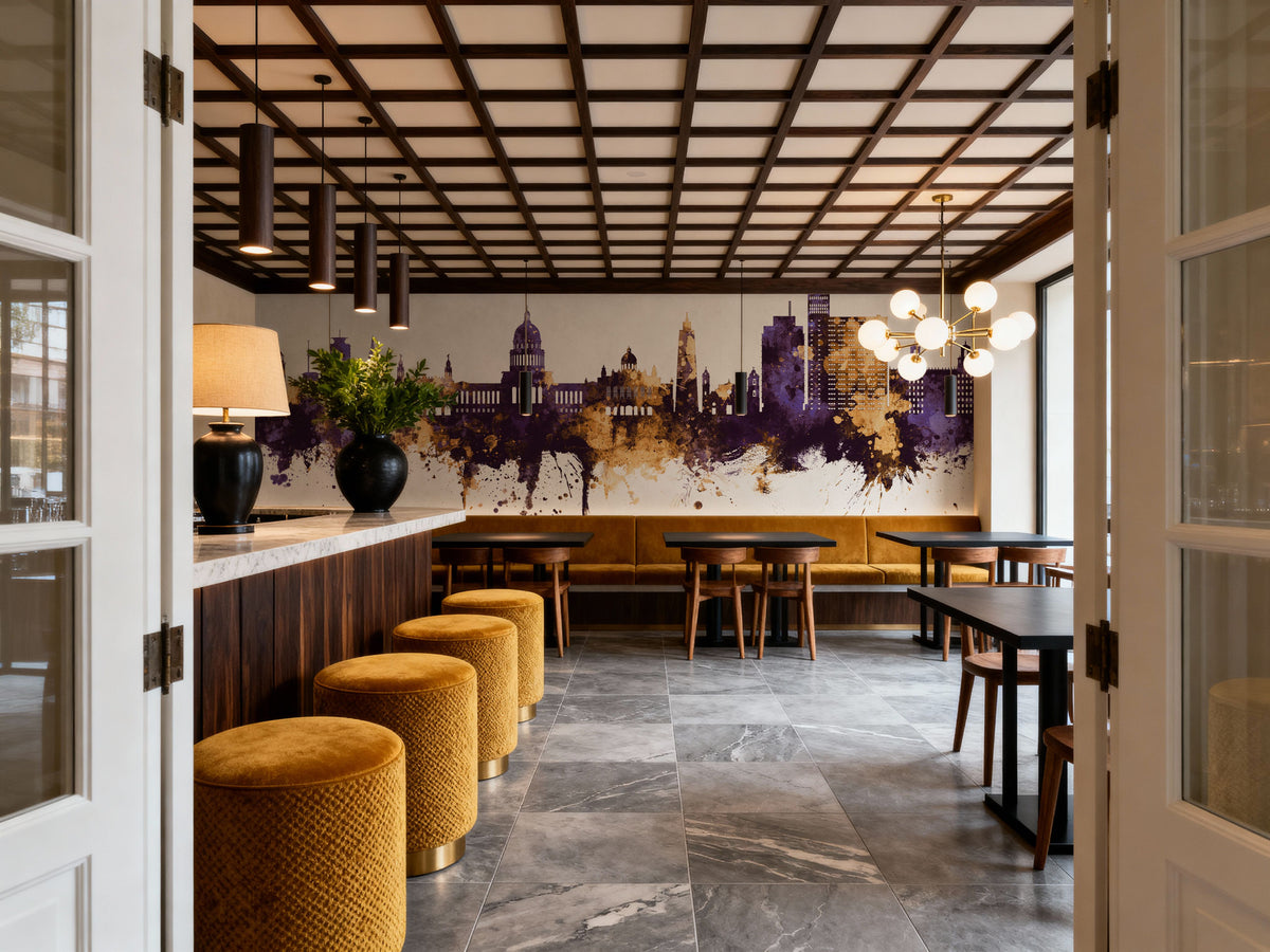 Havana Cuba Skyline Purple & Gold Mural Wallpaper - room preview 03