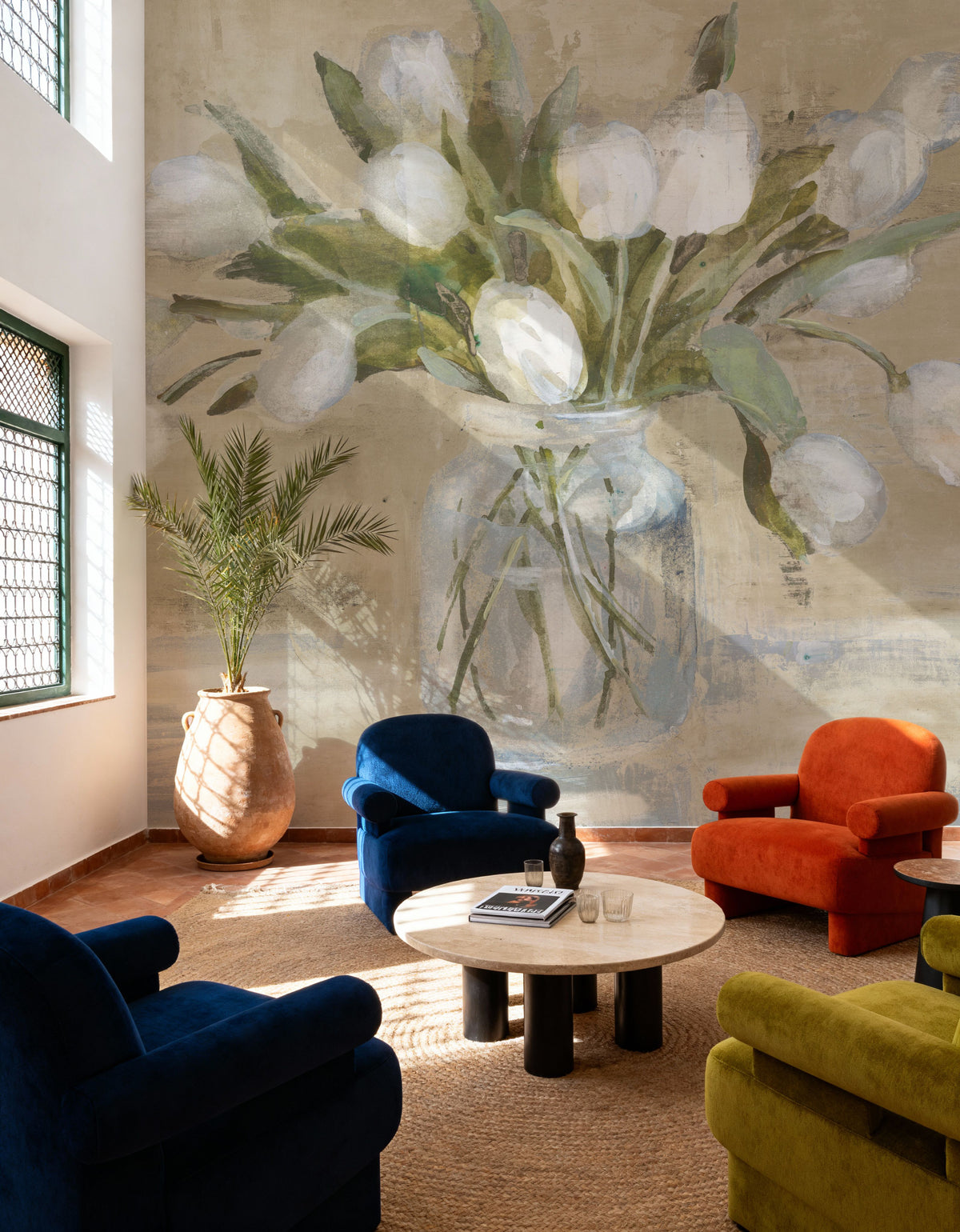 April Tulips Neutral Mural Wallpaper - room preview 03