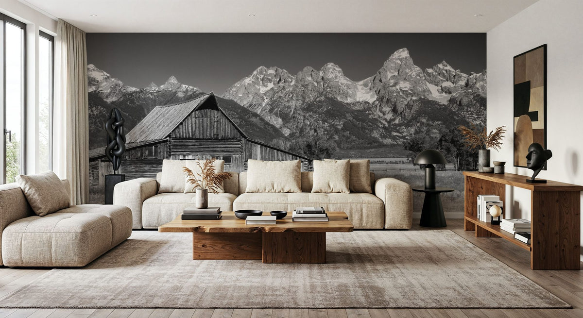 Mountain Homestead Black & White Mural Wallpaper - room preview 03