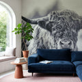 Highland Cow Pastures II Mural Wallpaper - Neutral Tone - room preview 03