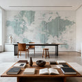 Old World Map Mint Gray Mural Wallpaper - room preview 03